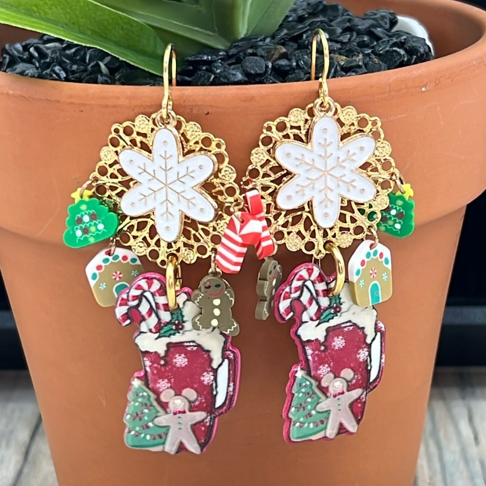 Adorned Crown Jewelry assemblage Christmas gingerbread drink earrings