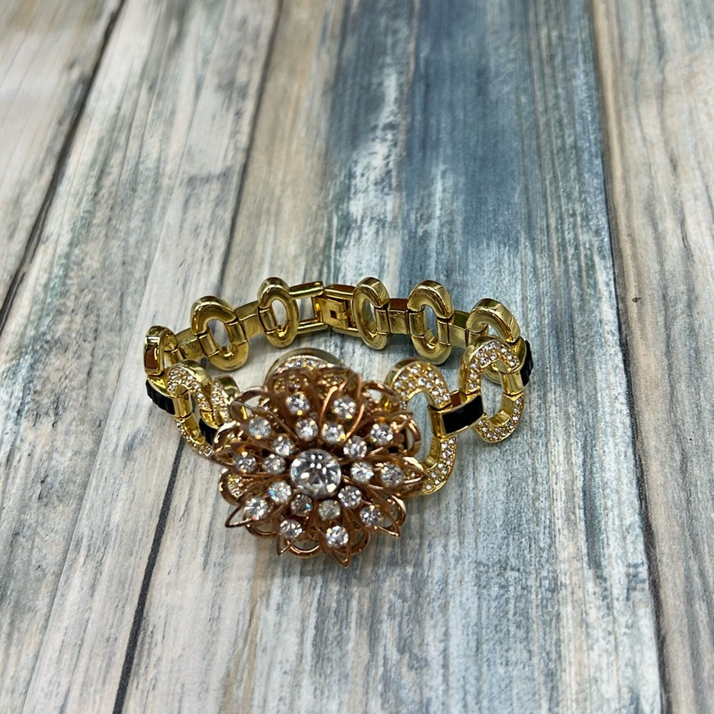Adorned Crown Jewelry assemblage rhinestone burst on rhinestone band bracelet