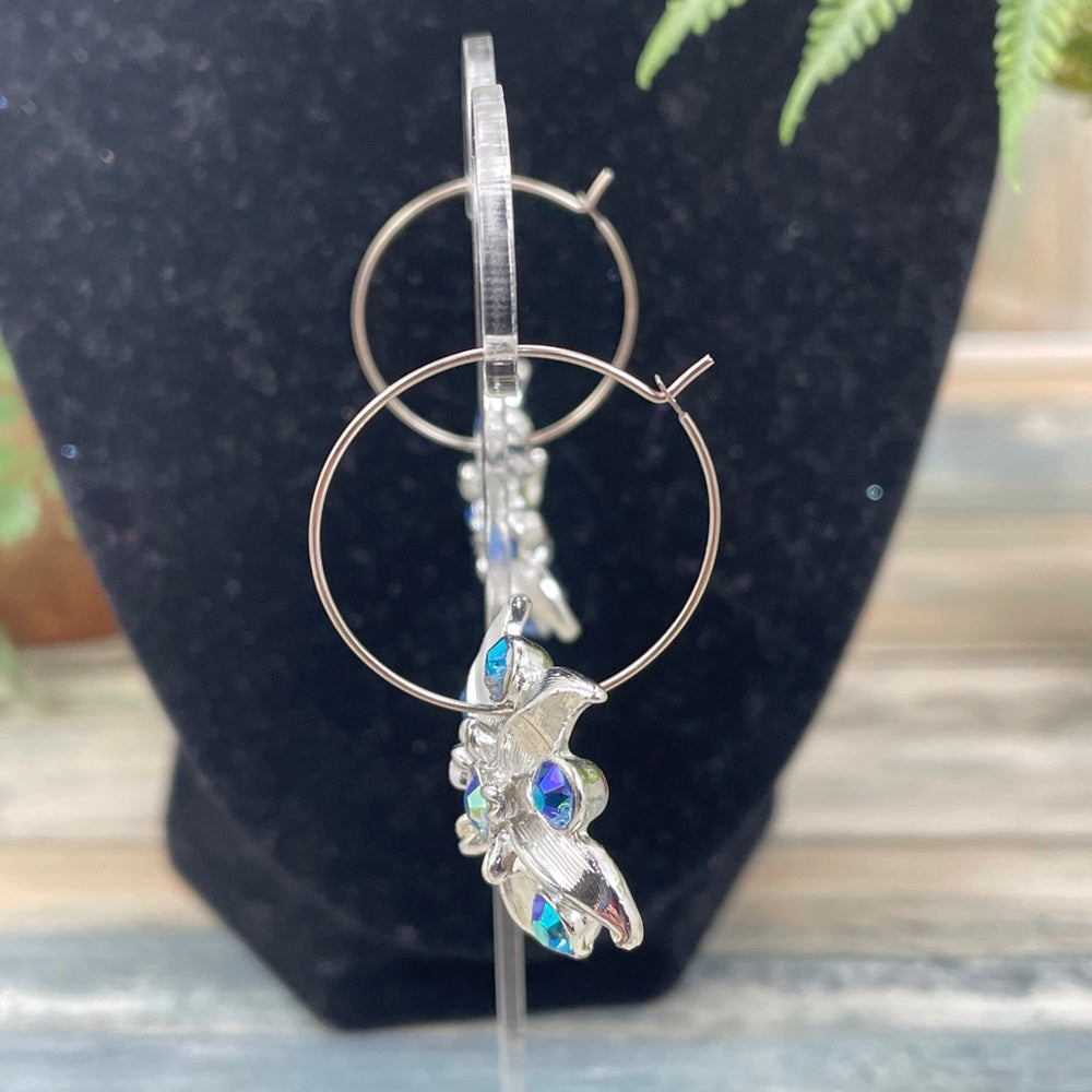 Adorned Crown assemblage AB rhinestone flower hoop earrings