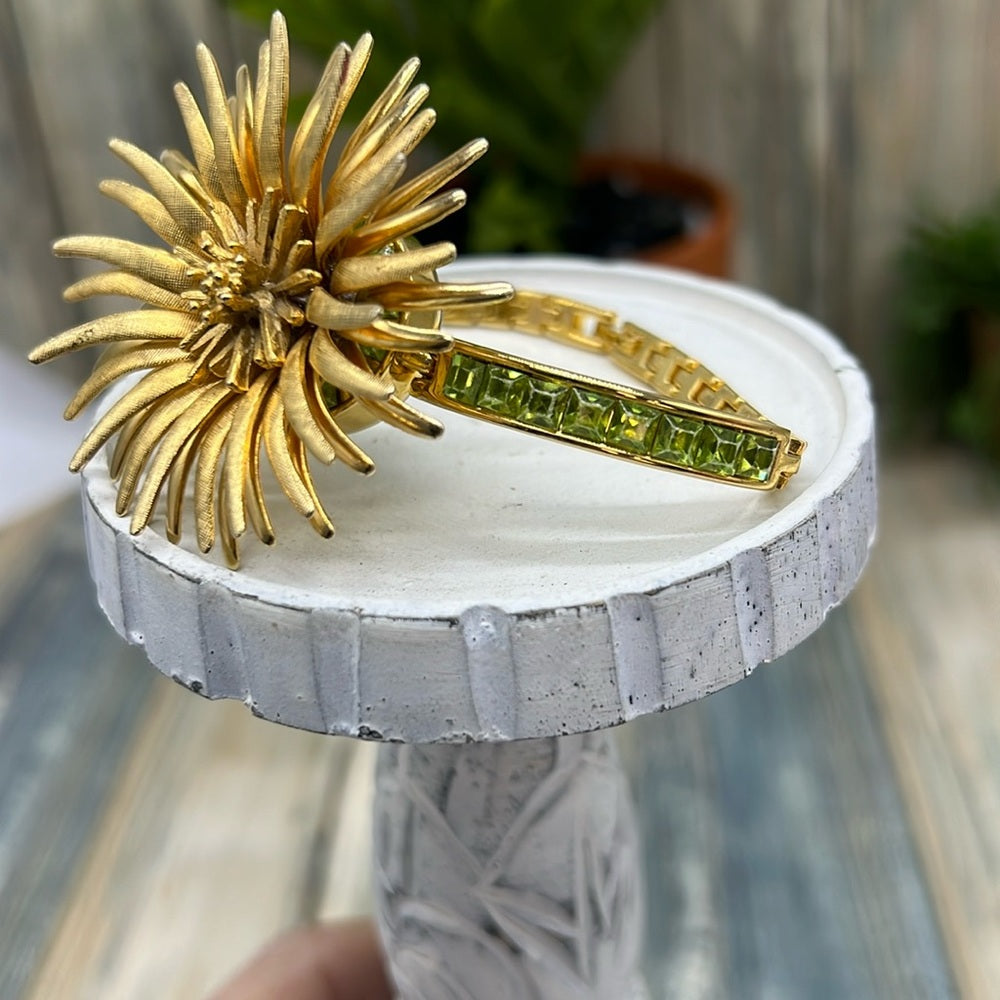 Adorned Crown Jewelry assemblage flower burst green rhinestone bracelet