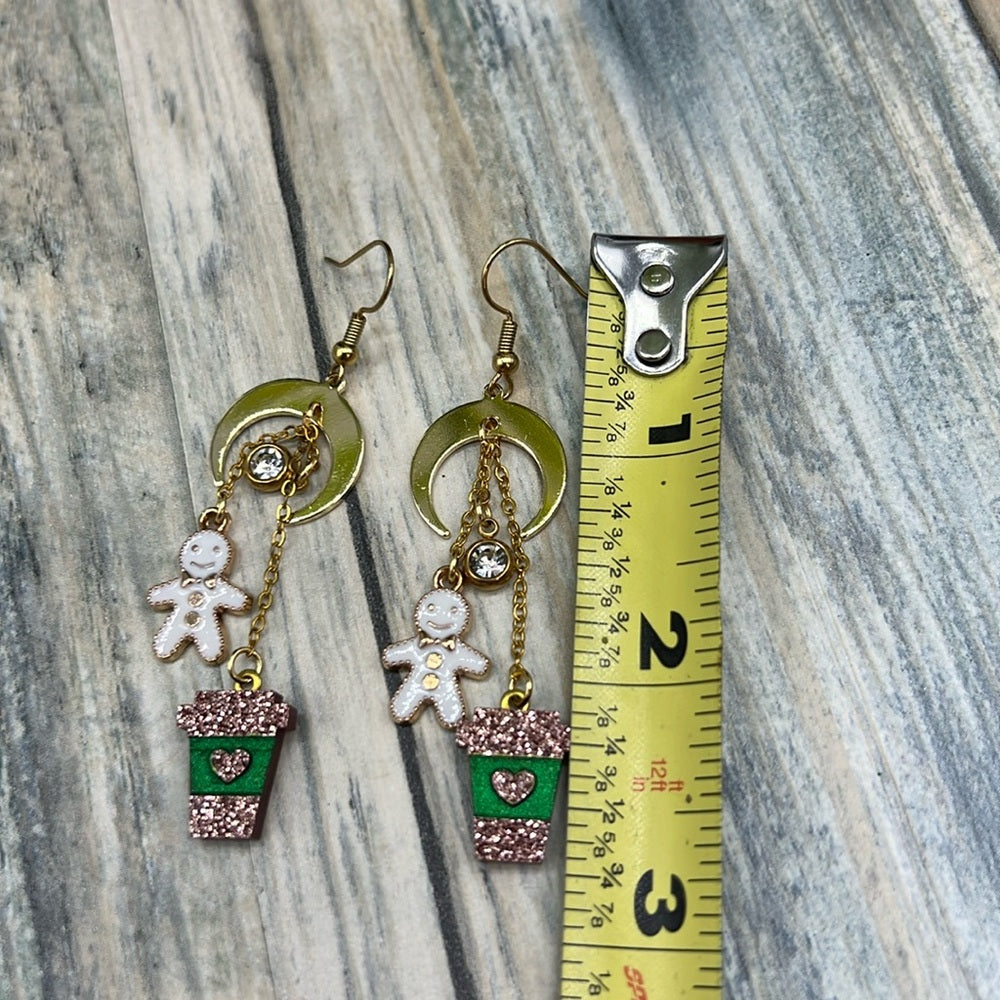 Adorned Crown Jewelry Christmas drink gingerbread crescent earrings