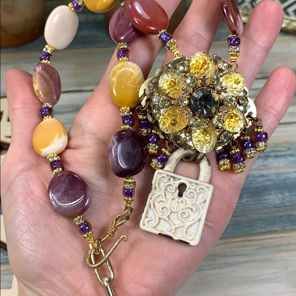 Adorned Crown artisan assemblage desert sunset stone bead necklace
