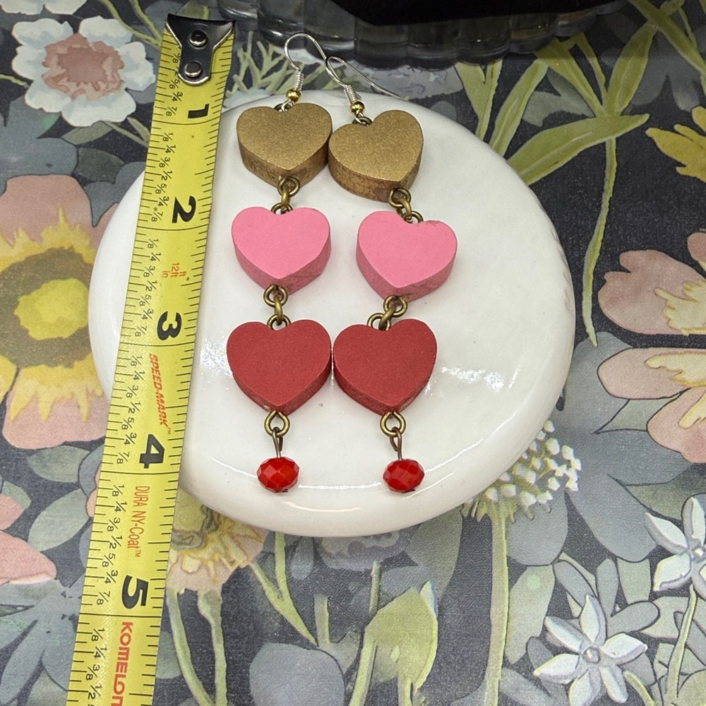 Adorned Crown Jewelry wood heart shoulder duster Valentine's Day earrings