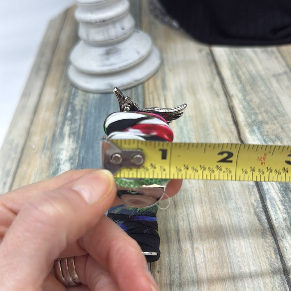 Adorned Crown Jewelry assemblage Hummingbird Multicolor Fabric cuff bracelet