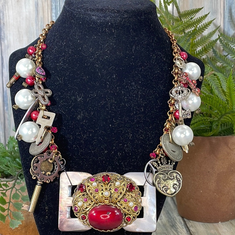 Adorned Crown Artisan assemblage heart cross charm necklace love is the key