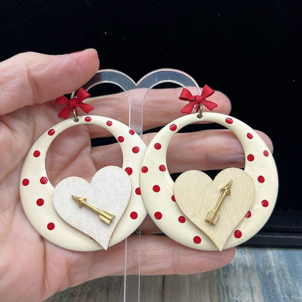 Adorned Crown Jewelry assemblage valentines Cupid retro heart earrings