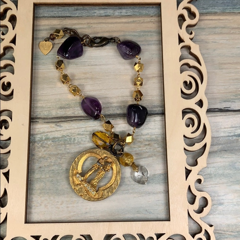 Adorned Crown artisan assemblage amethyst bead couple charm bracelet