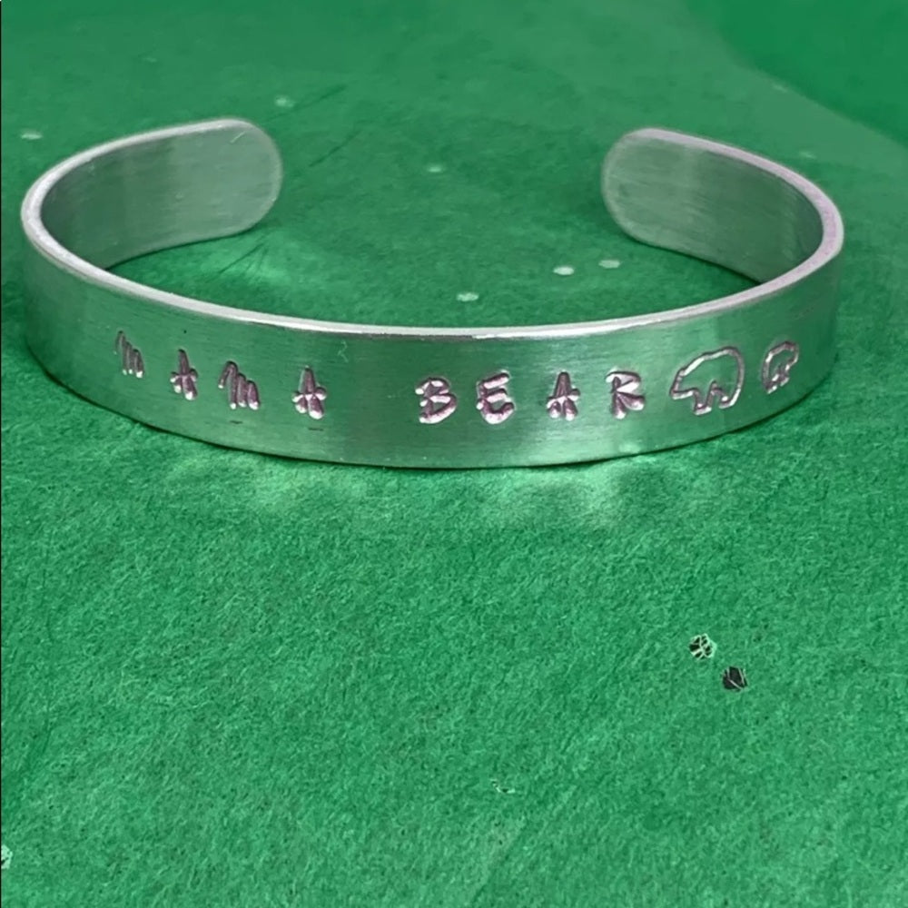 Adorned Crown stamped cuff mama bear pink bracelet