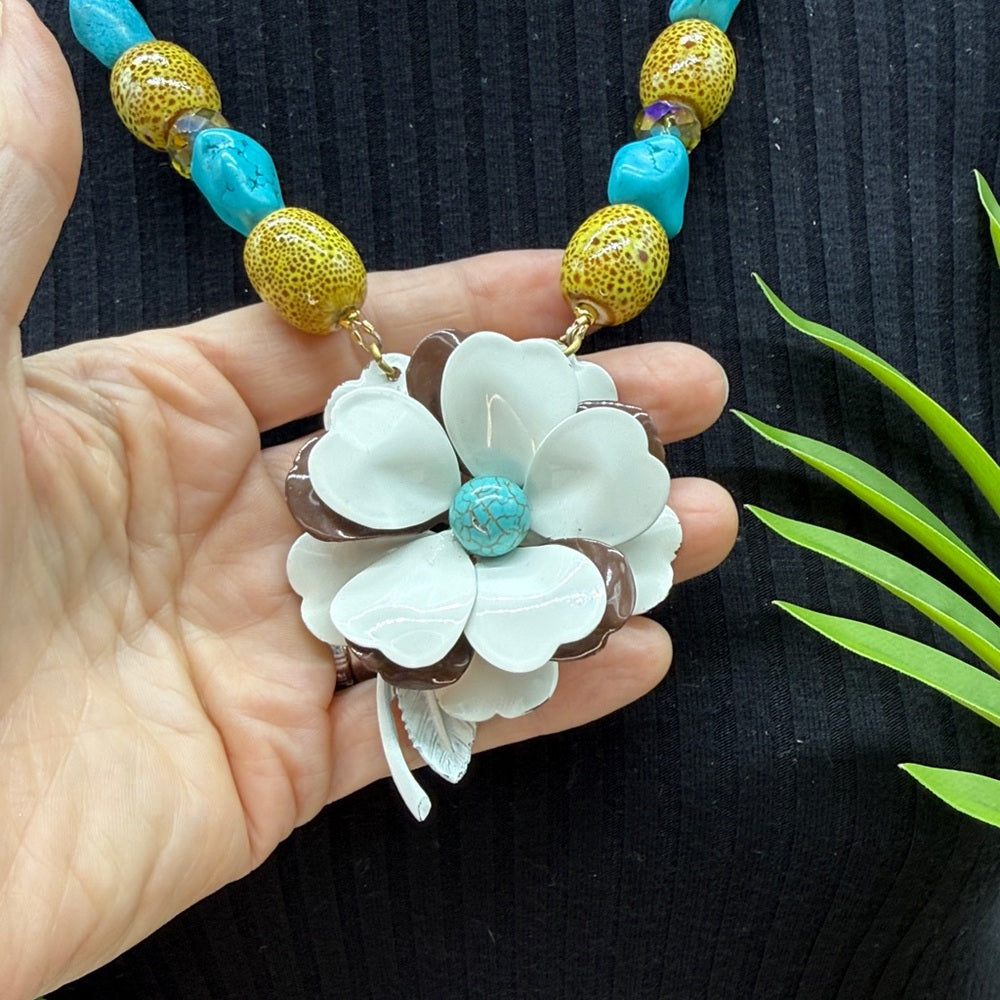 Adorned Crown Jewelry assemblage turquoise flower necklace