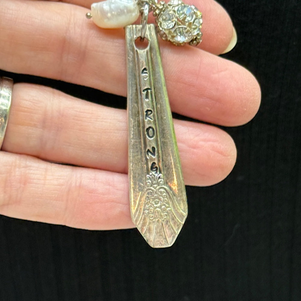 Adorned Crown Jewelry assemblage spoon handle pendant pearl necklace strong