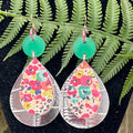 Adorned Crown Artisan Assemblage leather double acrylic floral earrings