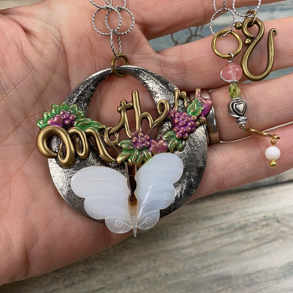 Adorned Crown Artisan Assemblage mother shell butterfly necklace