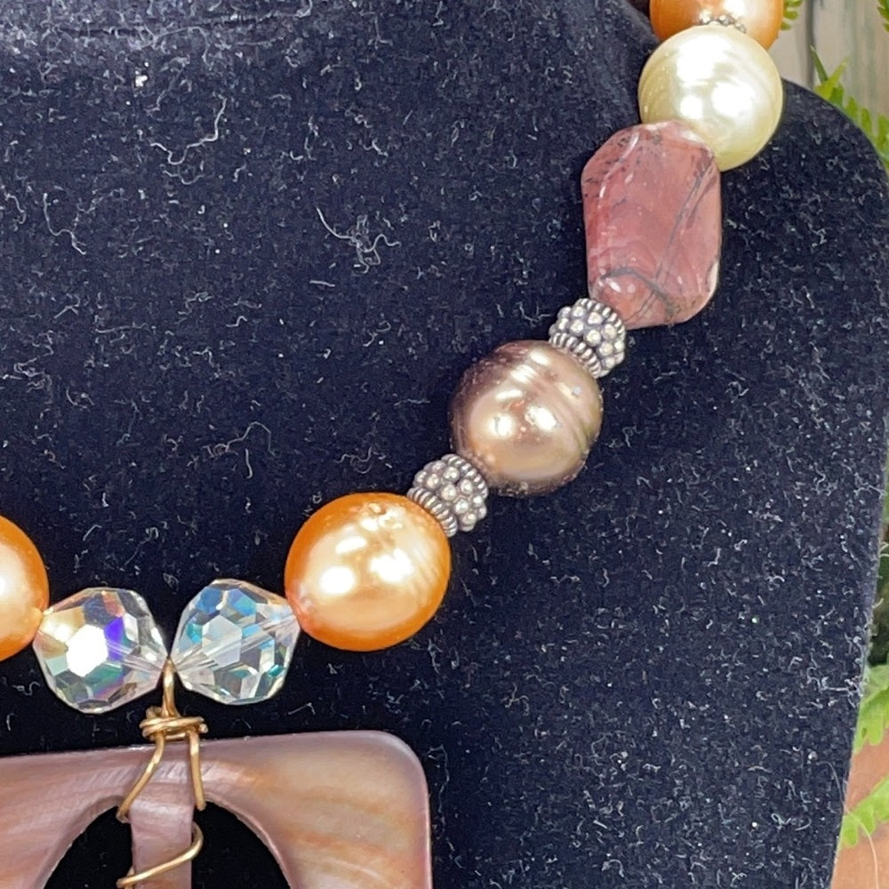 Adorned Crown Artisan assemblage shell buckle skeleton key necklace