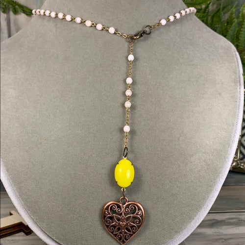 Adorned Crown artisan assemblage convertible bead heart necklace