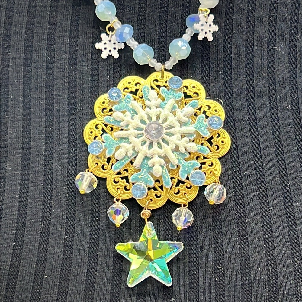 Adorned Crown Jewelry assemblage Christmas snowflake crystal star necklace