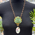 Adorned Crown Jewelry assemblage vintage blue rhinestone ceramic drop necklace