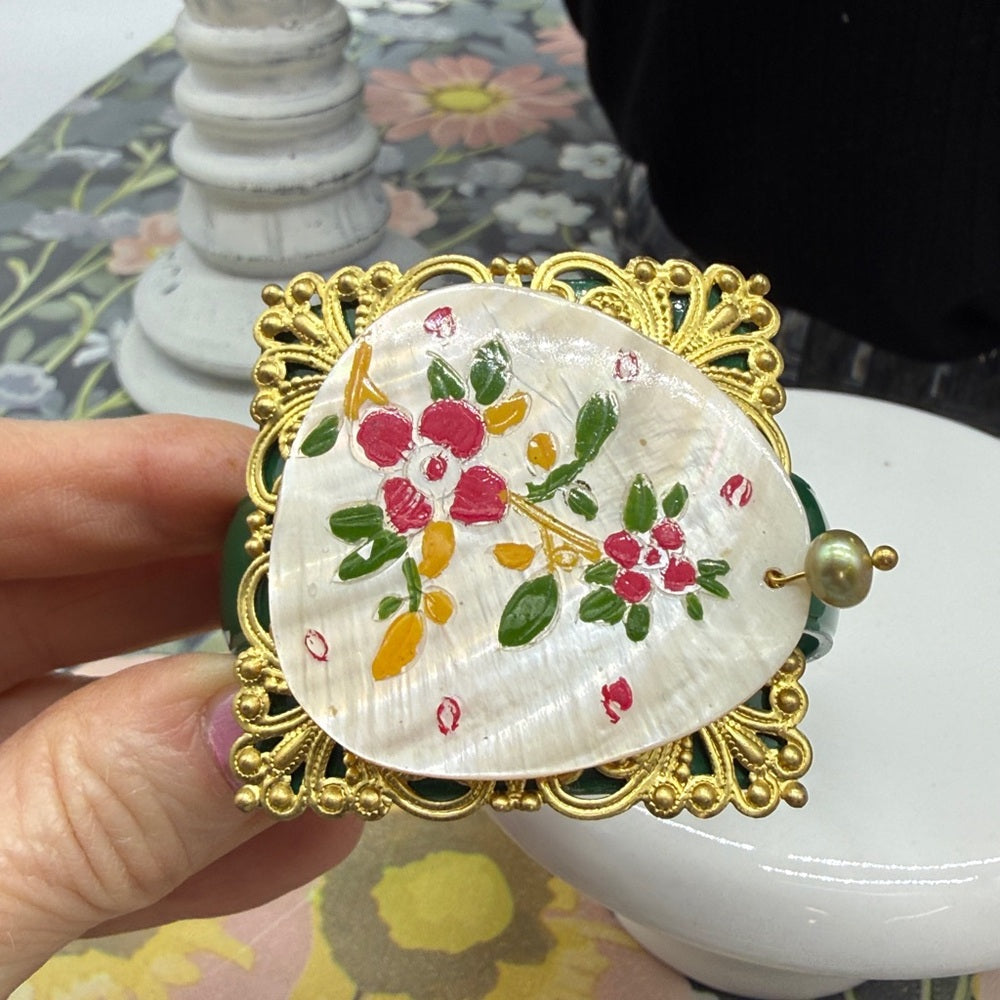 Adorned Crown Jewelry vintage mother of pearl painted watch bangle