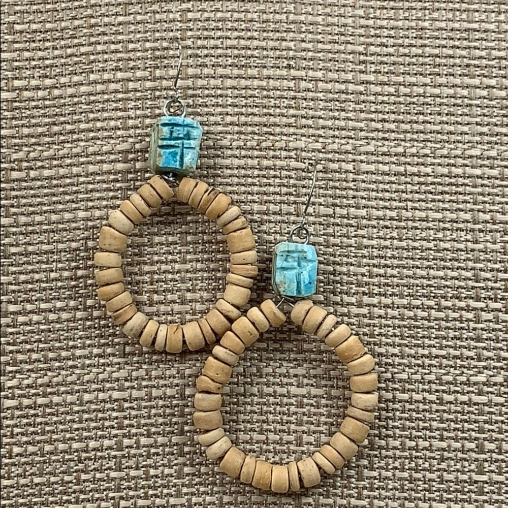 Adorned Crown artisan assemblage coconut bead scarab beach earrings