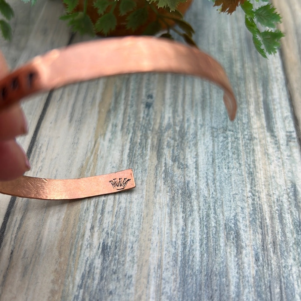 Adorned Crown Artisan stamp texture copper cuff bracelet 1 size MAMA BEAR