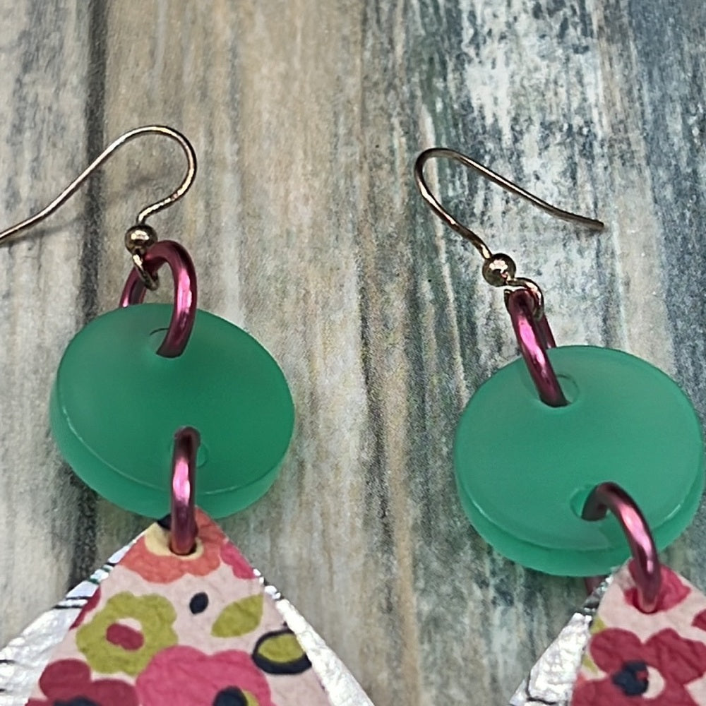 Adorned Crown Artisan Assemblage leather double acrylic floral earrings