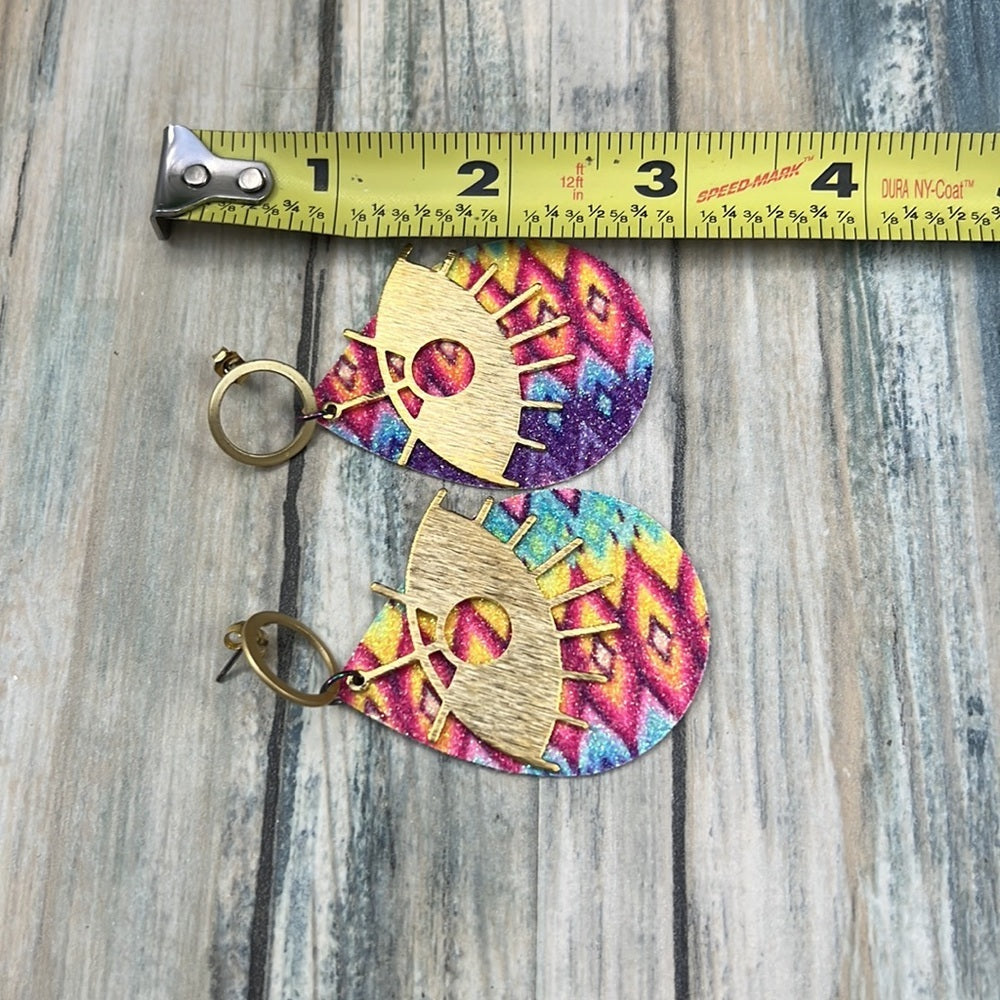 Adorned Crown Artisan Assemblage faux leather psychedelic eye earrings