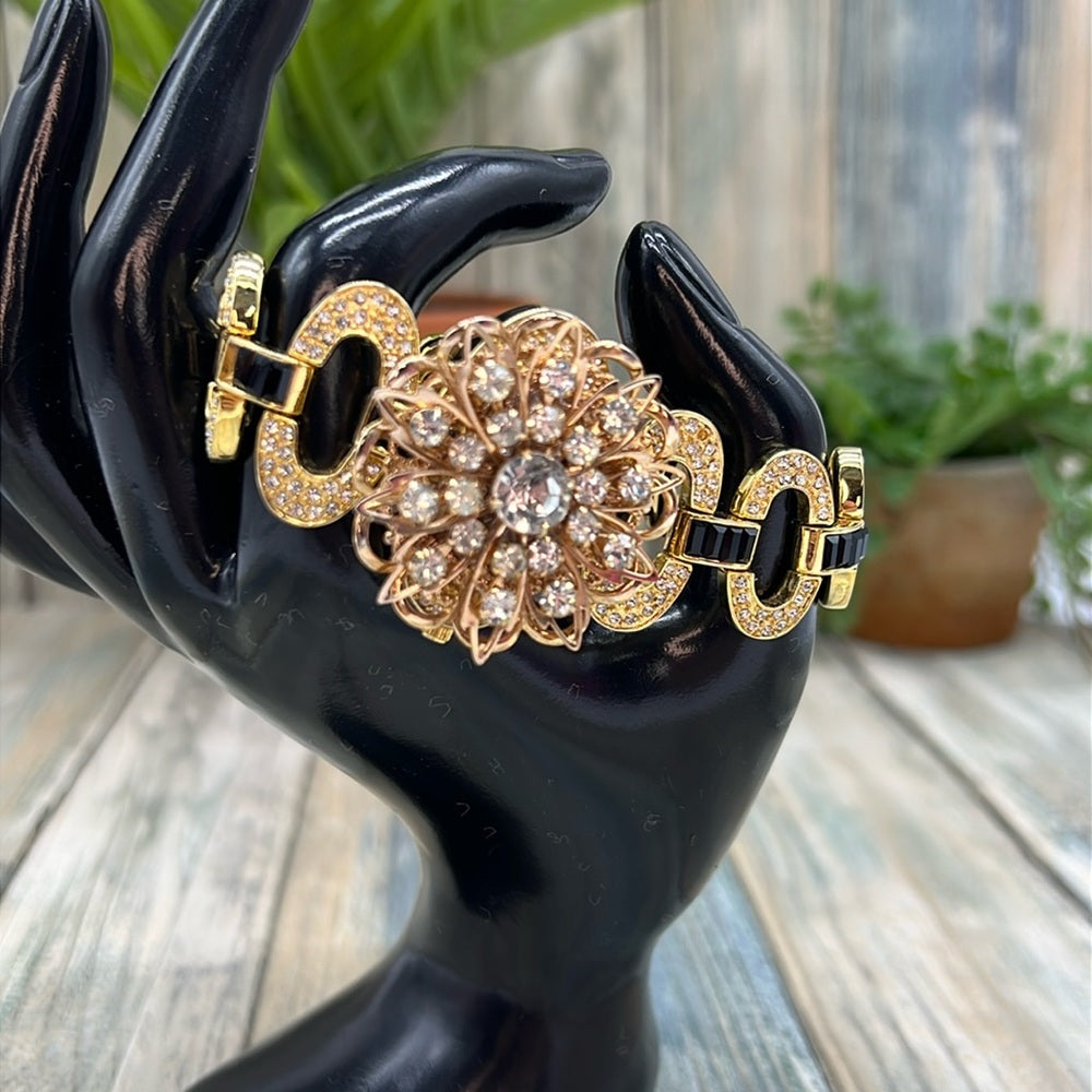 Adorned Crown Jewelry assemblage rhinestone burst on rhinestone band bracelet