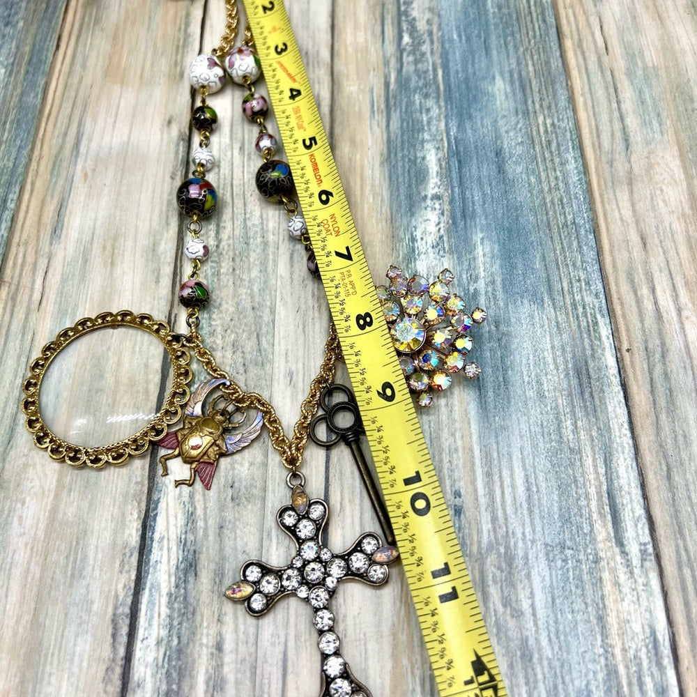 Adorned Crown Jewelry assemblage rhinestone cross eyeglass scarab necklace