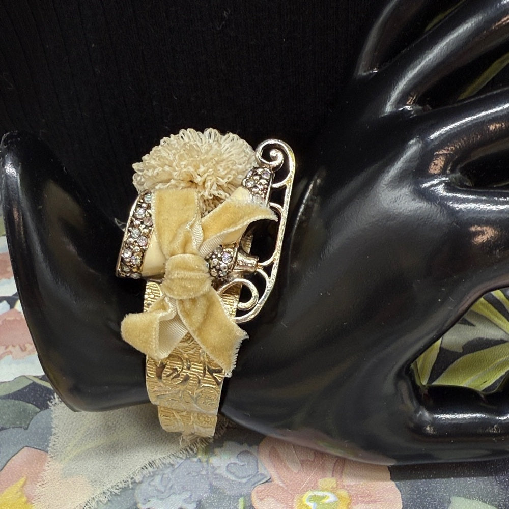 Adorned Crown Jewelry assemblage Victorian Christmas ice skating bracelet cuff