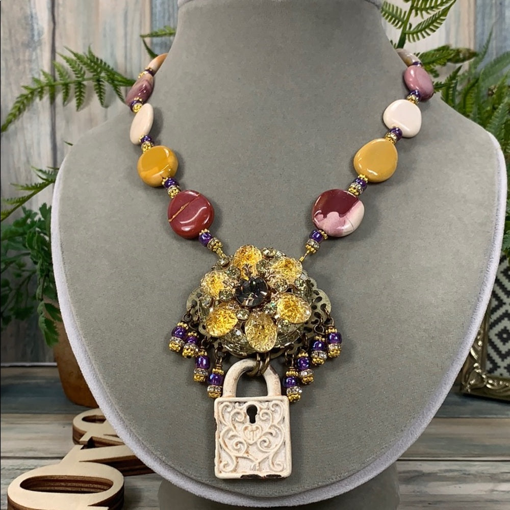 Adorned Crown artisan assemblage desert sunset stone bead necklace