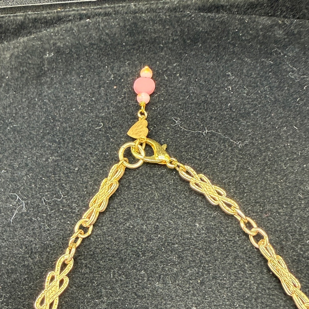 Adorned Crown Jewelry assemblage hearts ablaze pink red bib necklace