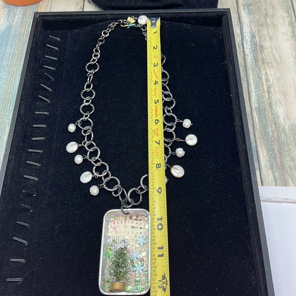 Adorned Crown Jewelry assemblage she loves Christmas shadow box necklace