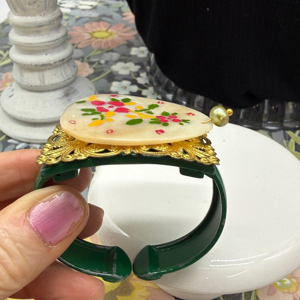 Adorned Crown Jewelry vintage mother of pearl painted watch bangle