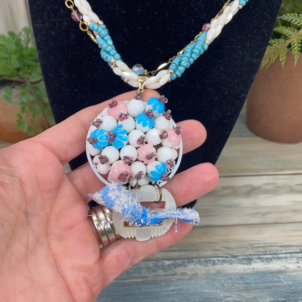 Adorned Crown pastel cluster 2 strand beaded necklace