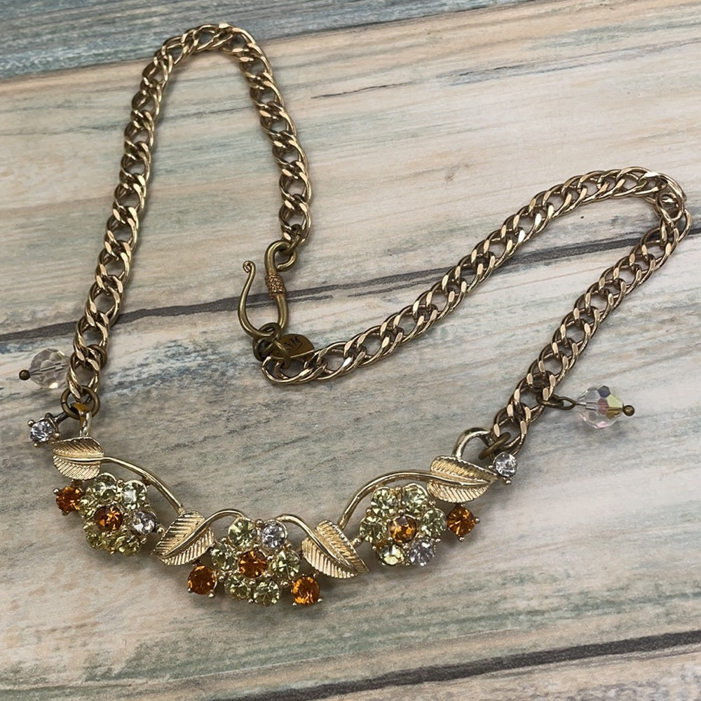 Adorned Crown Artisan Assemblage yellow rhinestone statement necklace
