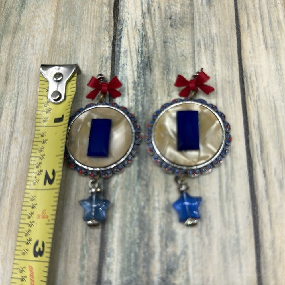 Adorned Crown Jewelry assemblage red bow mop blue cobalt star drop earrings