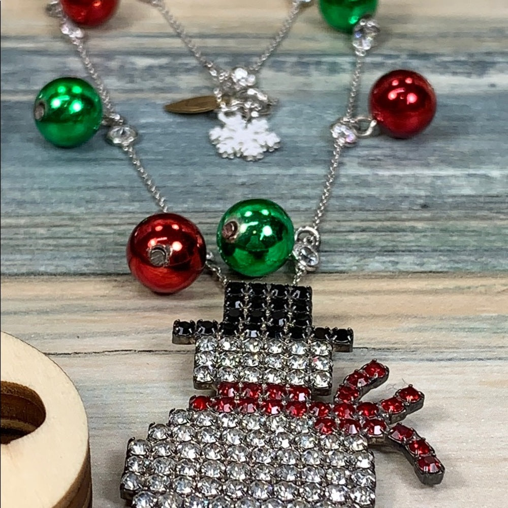 Adorned Crown artisan assemblage let it snow man rhinestone necklace