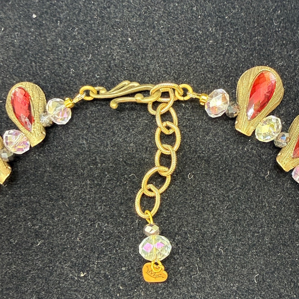 Adorned Crown Jewelry assemblage pink rhinestone teal cross necklace