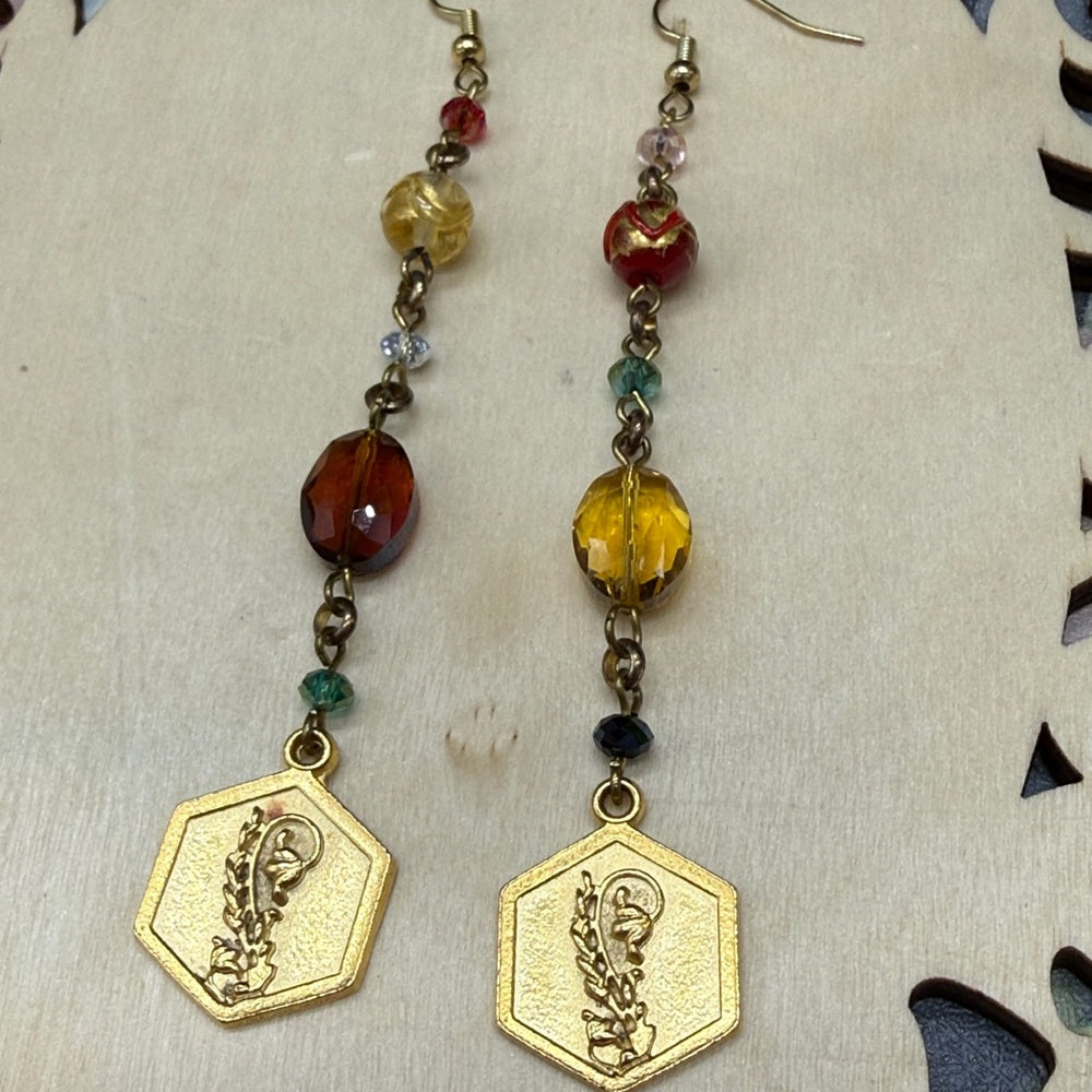 Adorned Crown Jewelry assemblage crystal and glass asymmetrical earrings