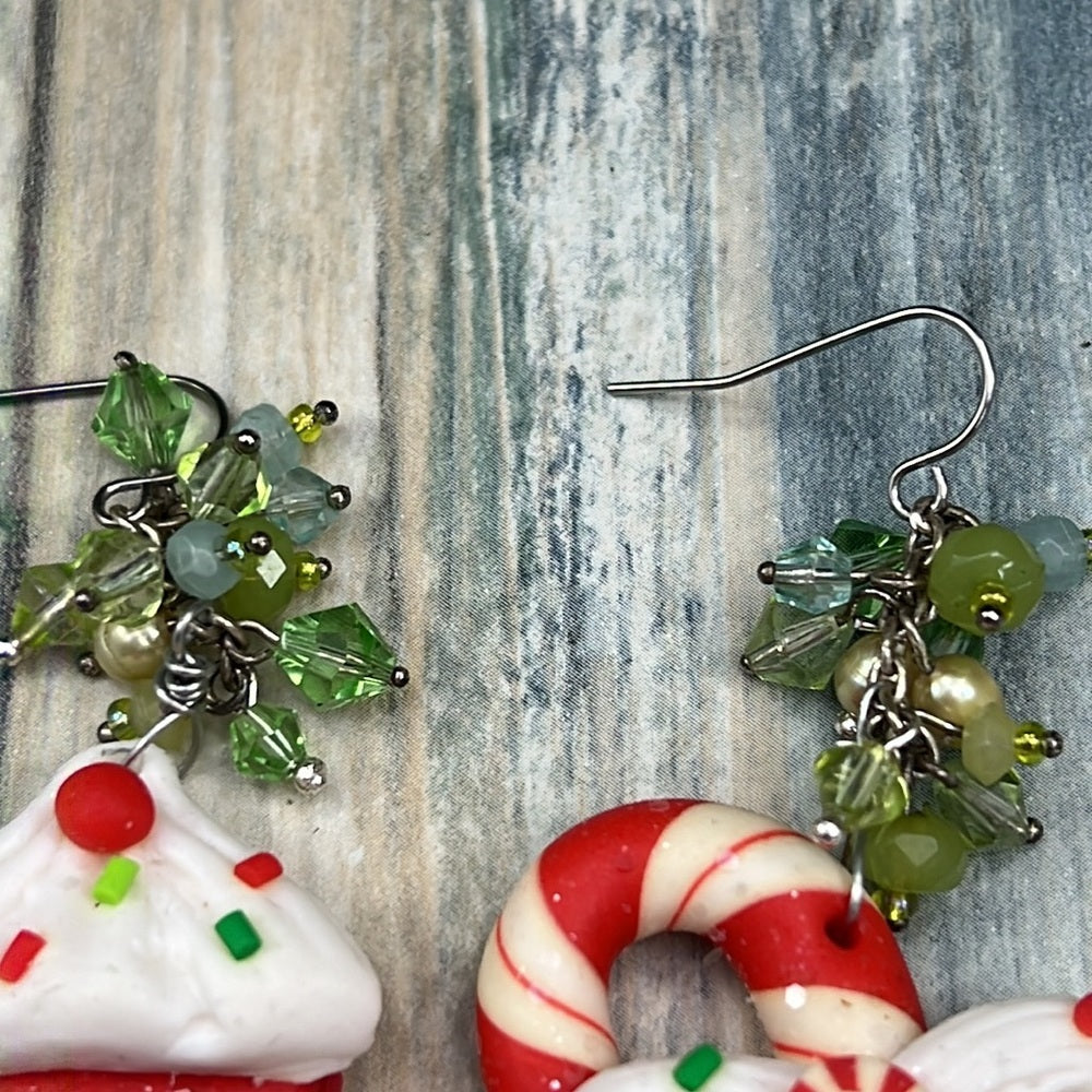 Adorned Crown Artisan Assemblage peppermint Christmas cookie earrings