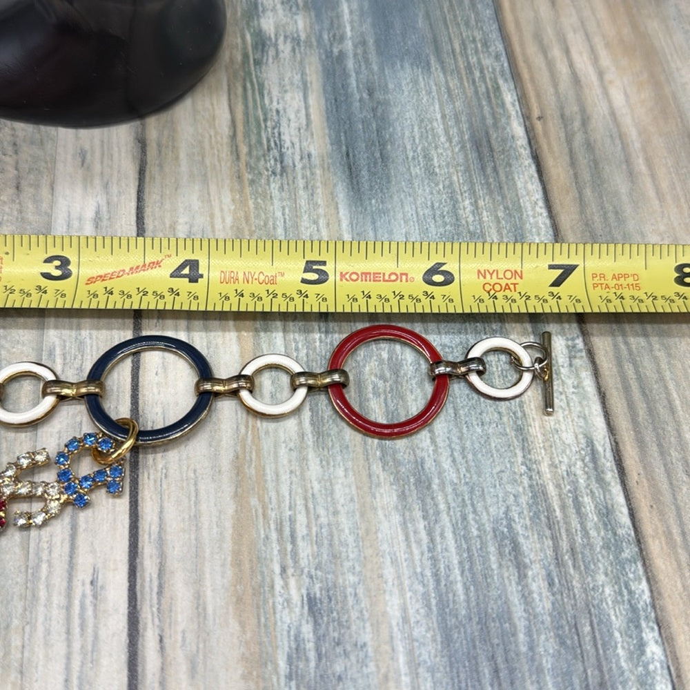 Adorned Crown Jewelry assemblage USA red white blue charm bracelet