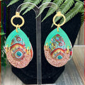 Adorned Crown Artisan Assemblage faux leather green acrylic post earrings
