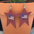 Adorned Crown Jewelry assemblage Red Star Dangle Earrings with enamel flags