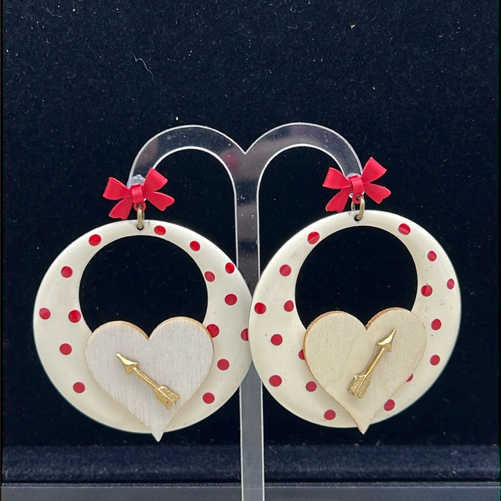 Adorned Crown Jewelry assemblage valentines Cupid retro heart earrings