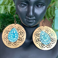 Adorned Crown assemblage boho Czech glass teal peach circle earrings
