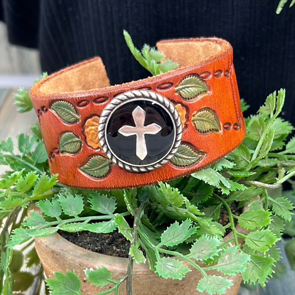Adorned Crown cowgirl collection cross leather cuff bracelet