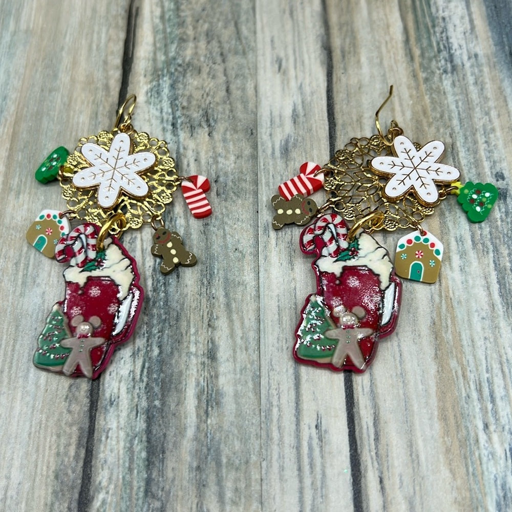 Adorned Crown Jewelry assemblage Christmas gingerbread drink earrings