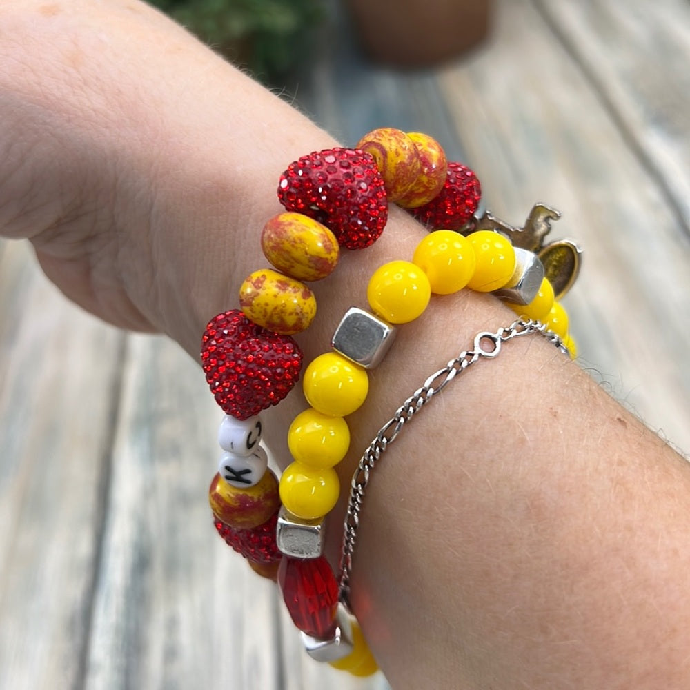 Adorned Crown Kansas City Chiefs KC football red gold stretch bracelet set G