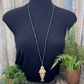 Adorned Crown Artisan Assemblage crowned owl rhinestone beaded long necklace