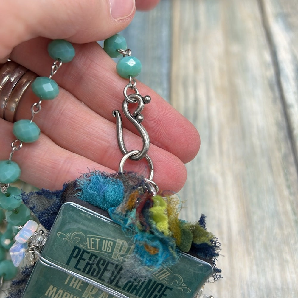 Adorned Crown Jewelry assemblage perseverance run race tassel cross necklace
