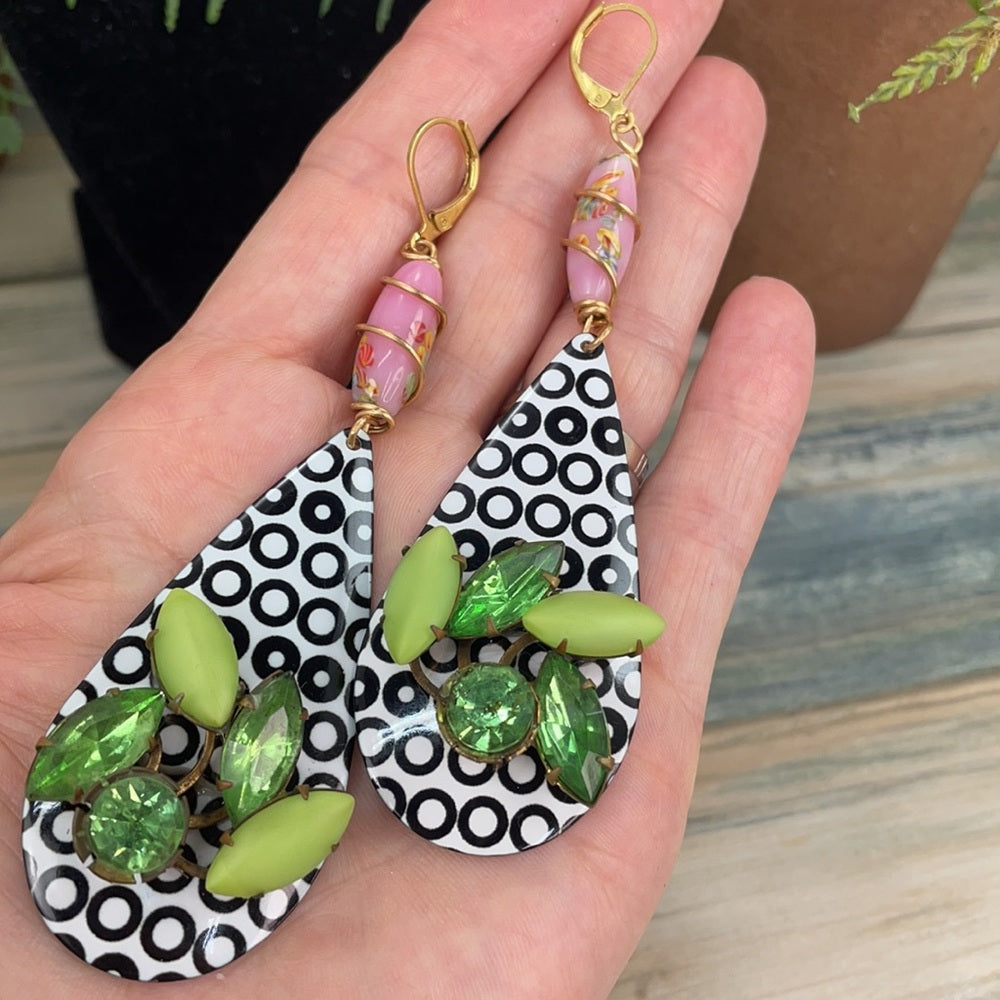 Adorned Crown artisan assemblage mod pop statement earrings